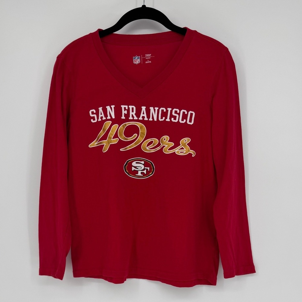 NFL Team Apparel San Francisco 49ers Womens Red V-Neck Long Sleeve T-Shirt L